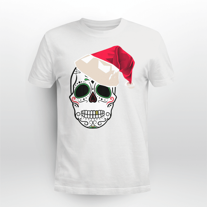 Day Of The Dead Classic T-shirt Christmas Santa Hat Sugar Skull