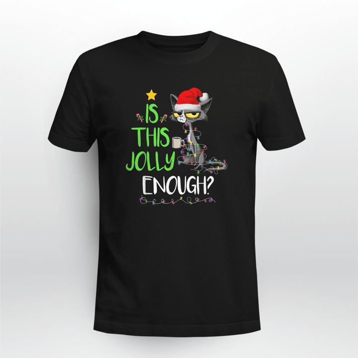 Cat Classic T-shirt Is This Jolly Enough Black Cat Merry Christmas Tree Lights