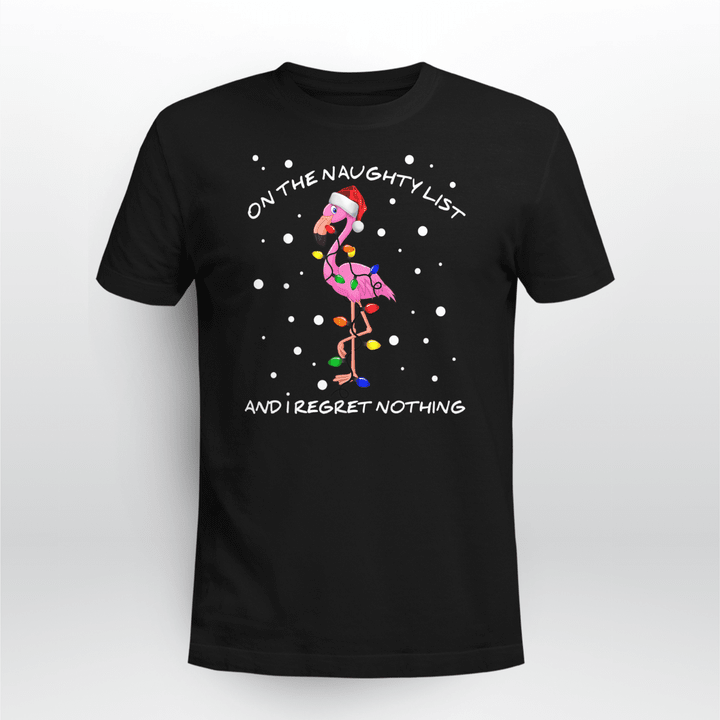 Flamingo Christmas T-shirt Regret Nothing