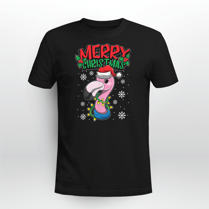 Flamingo Christmas T-shirt Merry Merry