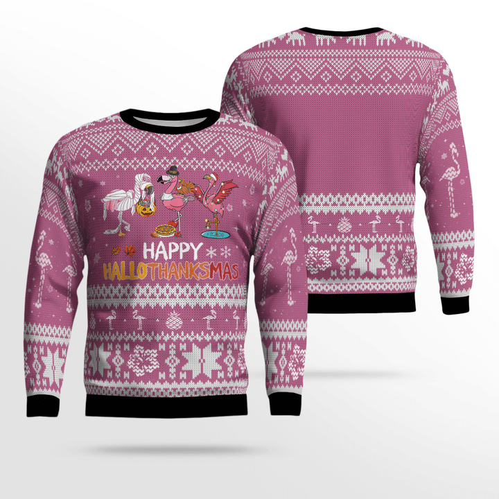 Christmas Flamingo Ugly Sweater HalloThanksmas