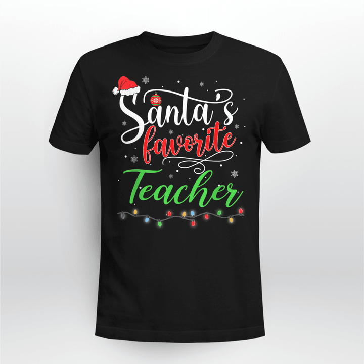 Teacher Christmas T-shirt Santa's Favorite Teacher
