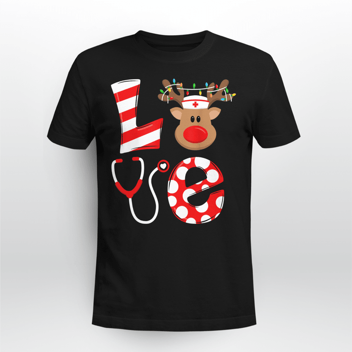 Nurse Christmas T-Shirt Christmas Love Reindeer Nurse