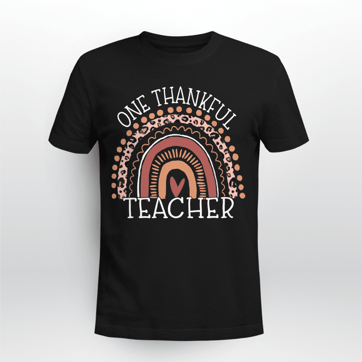 Teacher Classic T-shirt Leopard Rainbow One Thankful Teacher Thanksgiving Christmas
