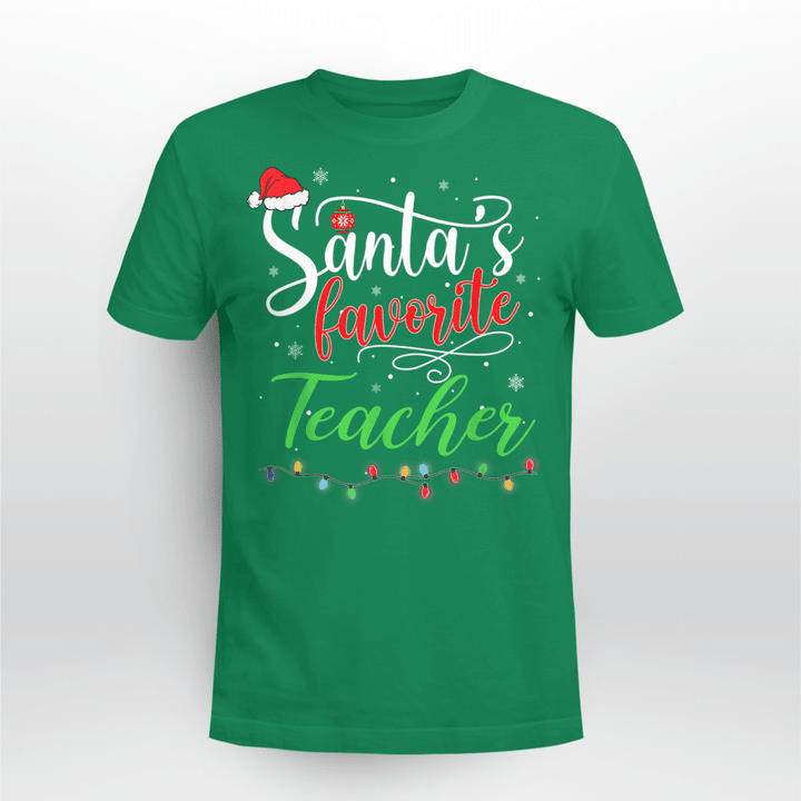 Teacher Classic T-shirt Santas Favorite Teacher Funny Christmas Santa Hat Light T-Shirt