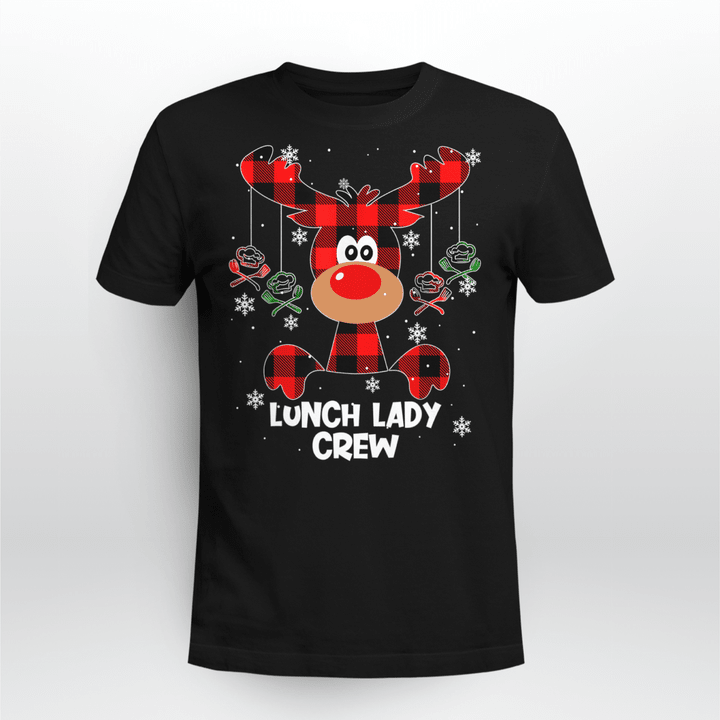 Lunch Lady Christmas T-Shirt Lunch Lady Red Plaid Buffalo Reindeer