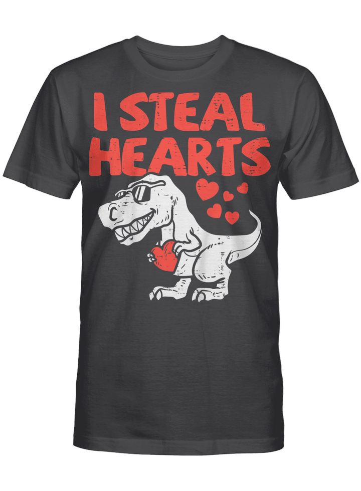 Kids I Steal Hearts Trex Dino Cute Baby Boy Valentines Day Gift T-Shirt