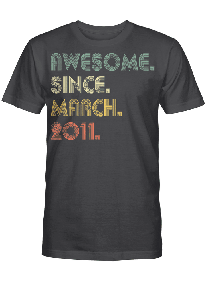 Awesome Since March 2011 10th Birthday Gift 10 Years Old Boy T-Shirt
