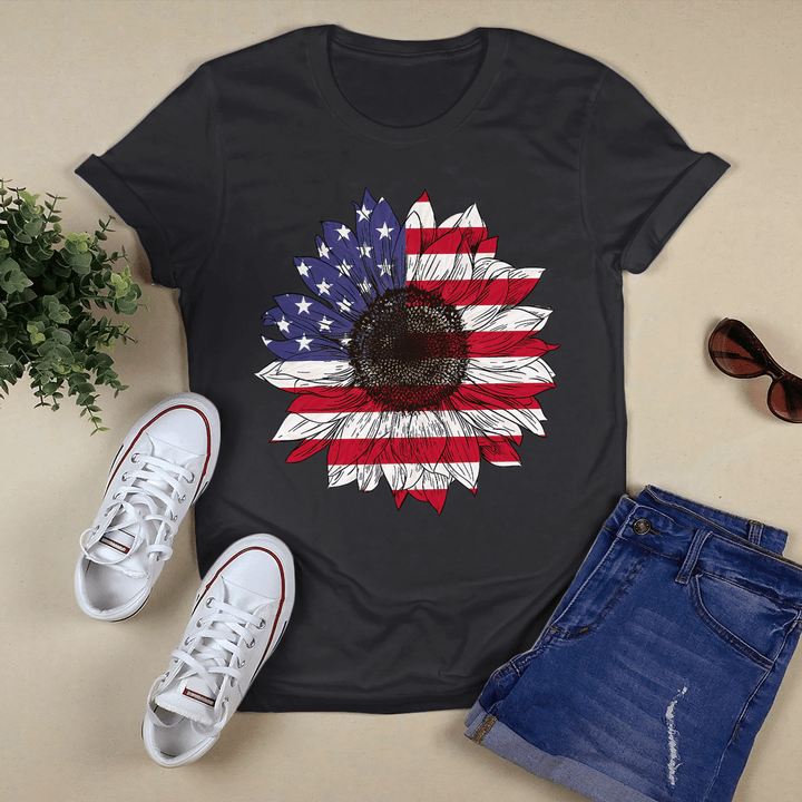 American Flag Sunflower Graphic 4th of July Plus Size T-Shirt