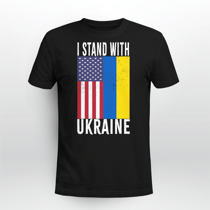 I Stand With Ukraine Flag American Flag Support Ukraine T-Shirt