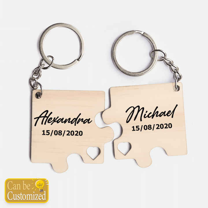 Personalized Wooden Keyring Gift for Couples