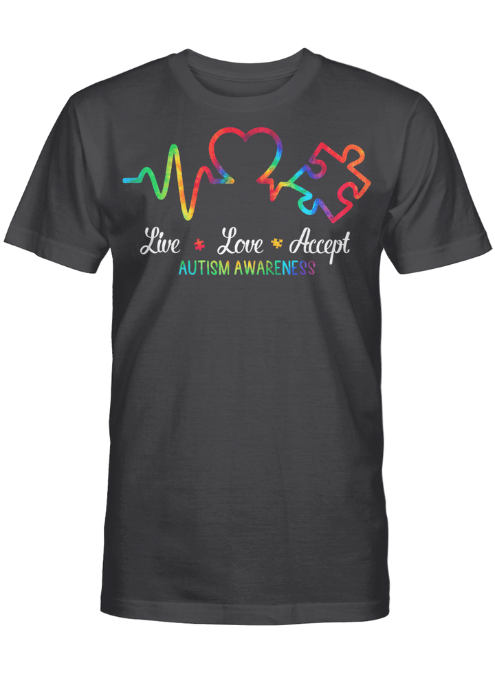 Live Love Accept Autism Awareness Tie Dye Autism Mom Boy Kid T-Shirt