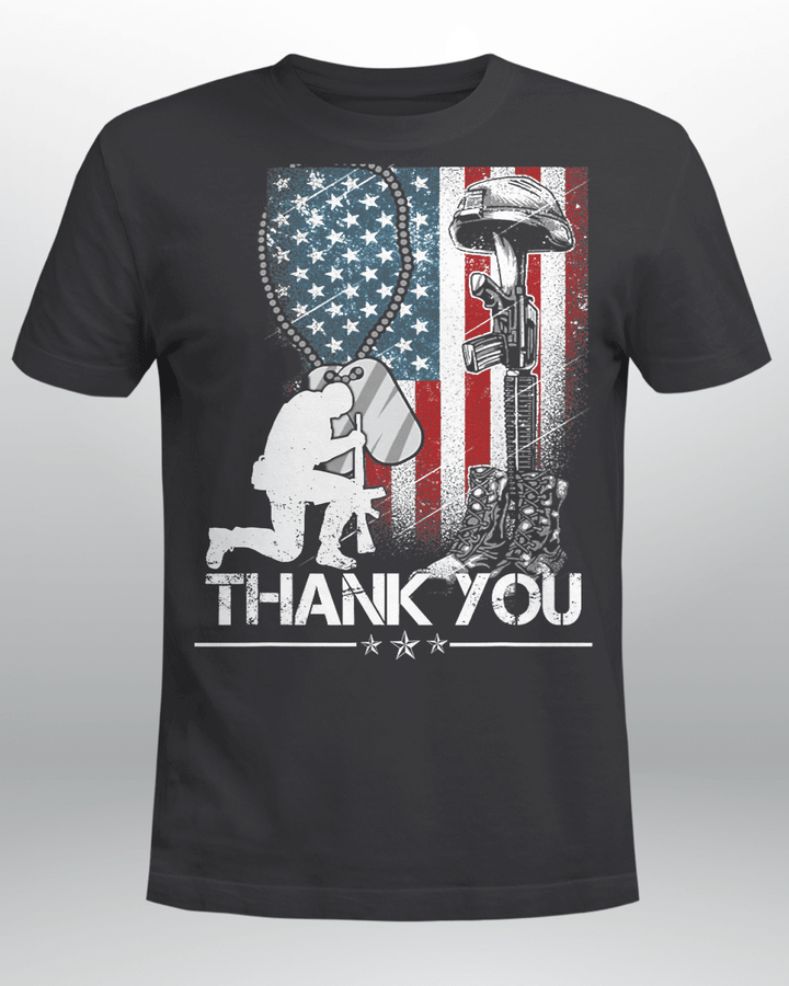 Distressed Memorial Day Shirt Flag Military Boots Dog Tags T-Shirt
