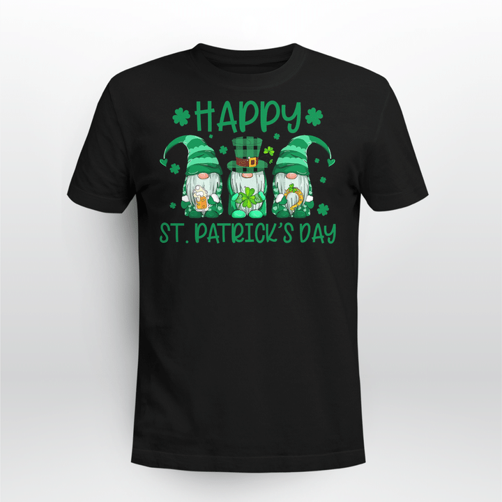 Three Gnomes Holding Shamrock Leopard Plaid St Patrick's Day T-Shirt