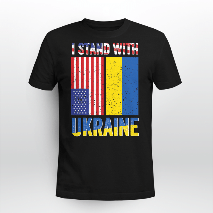I Stand With Ukraine Support Ukrainian American USA Flag T-Shirt