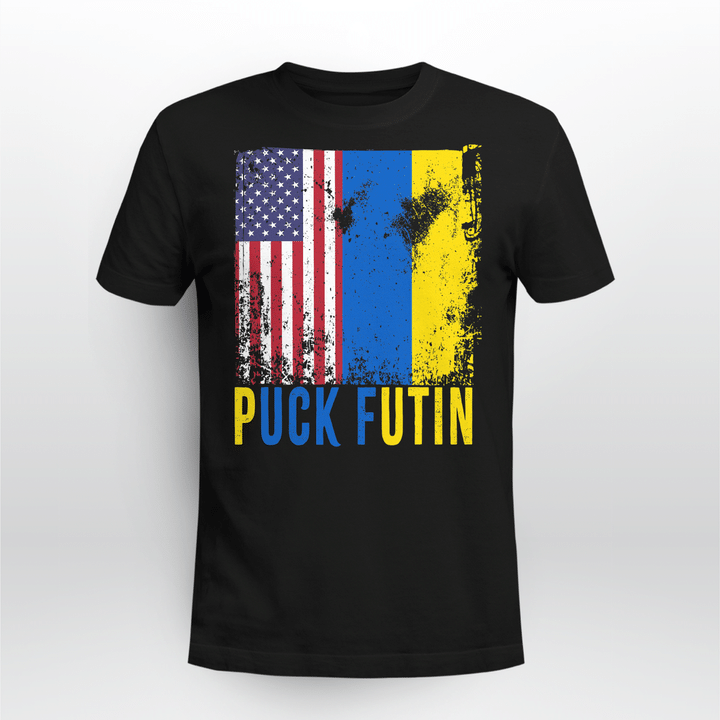 Puck Futin Ukraine Flag American Flag Support Ukraine T-Shirt