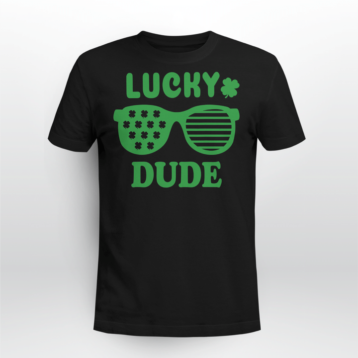 Lucky Dude St Patrick's Day Sunglasses With Shamrock T-Shirt