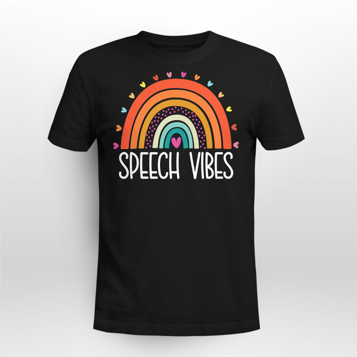 Speech Language Pathologist Gifts Boho Rainbow Speech Vibes T-Shirt