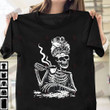 Coffee Drinking Skeleton Lazy T-shirt