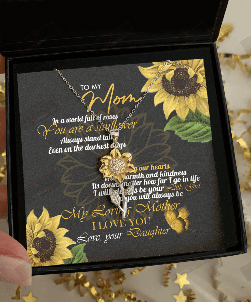 To My Mom Sunflower Silver Pendant Necklace