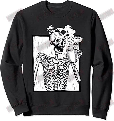 Halloween Coffee Drinking Skeleton Skull T-shirt
