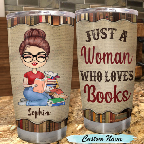 ETTB08_woman Just A Woman Who Loves Books Tumbler