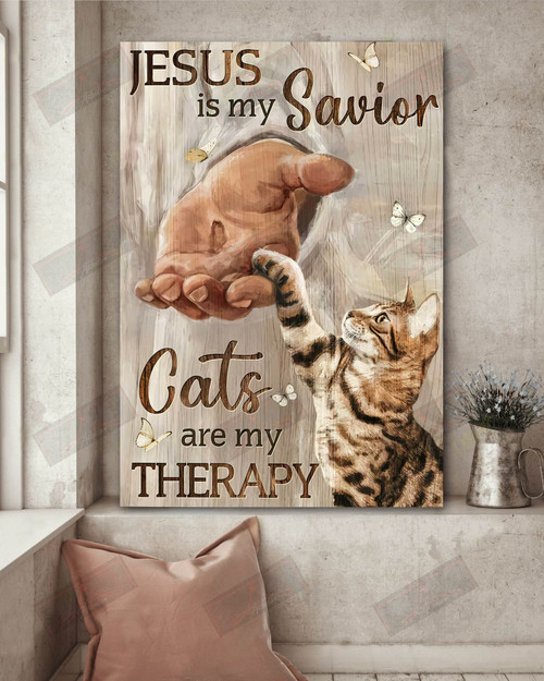ETTP1817 Jesus Is My Savior Cats Are My Therapy Poster