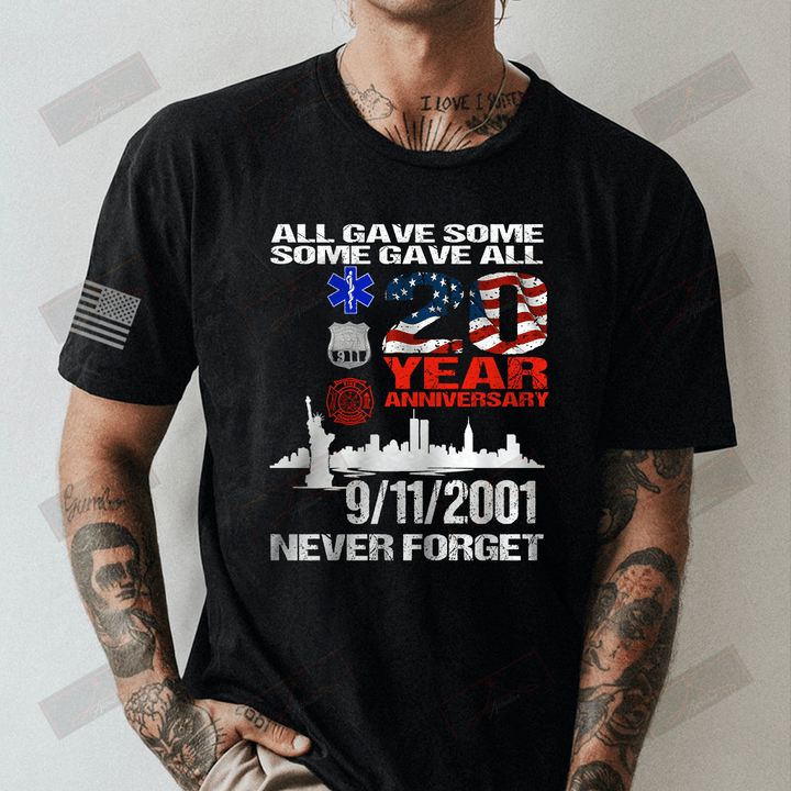 20 Year Anniversary 9.11.2001 Never Forget Full T-shirt Front