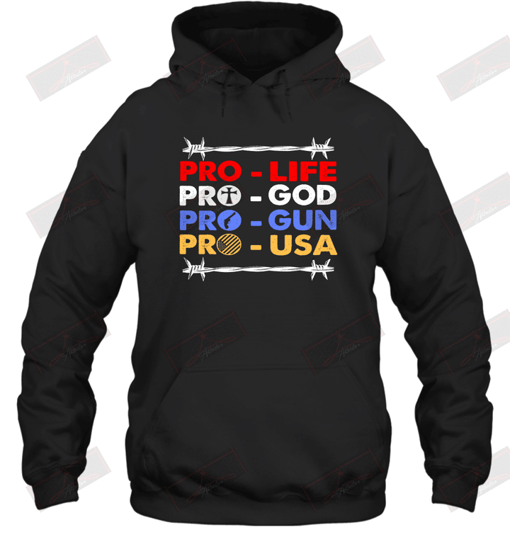 Pro Life Pro God Pro Gun Pro Usa Hoodie