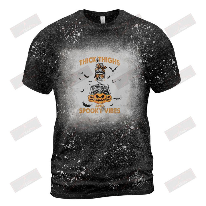 Thick Thighs And Spooky Vibes Bleached T-Shirt