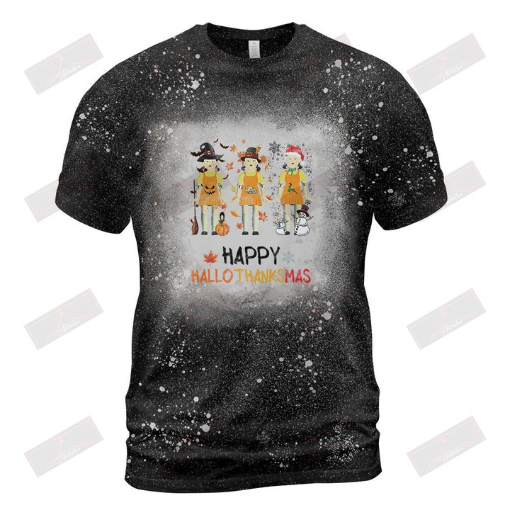 Happy HalloThanksMas Bleached T-Shirt