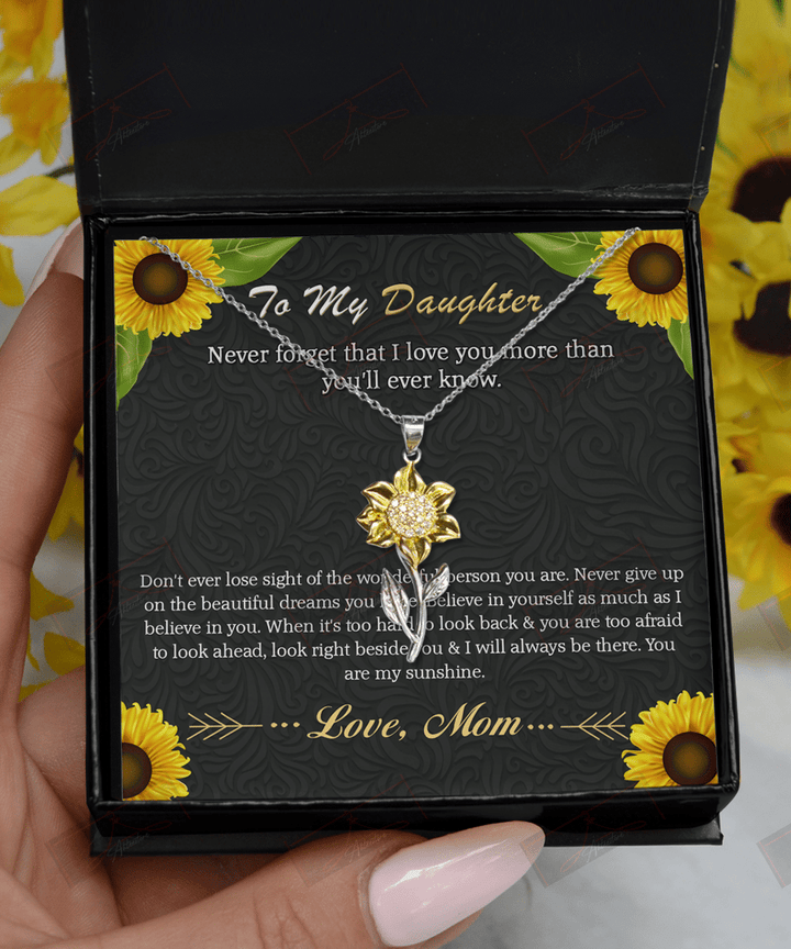 Daughter Never Forget That Sunflower Silver Pendant Necklace