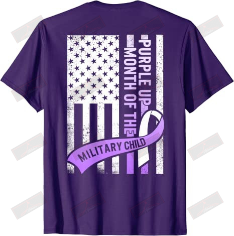 Purple Up Military Child Month USA Flag T-Shirt On Back