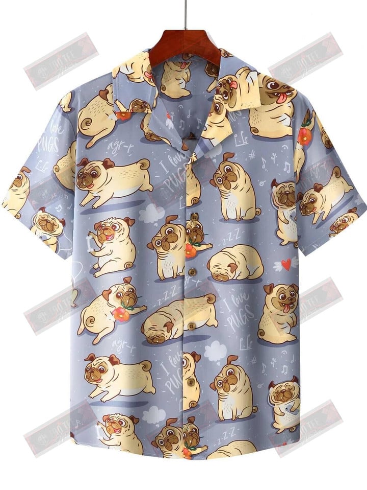 I Love Pugs Hawaiian Shirt