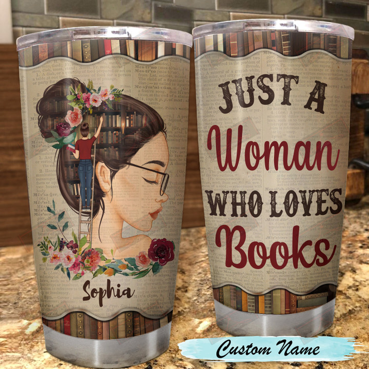 ETTB07_woman Just A Woman Who Loves Books Tumbler