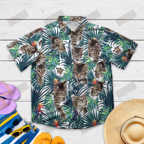 Cat Kitty Green Leaves Hawaiian Shirt