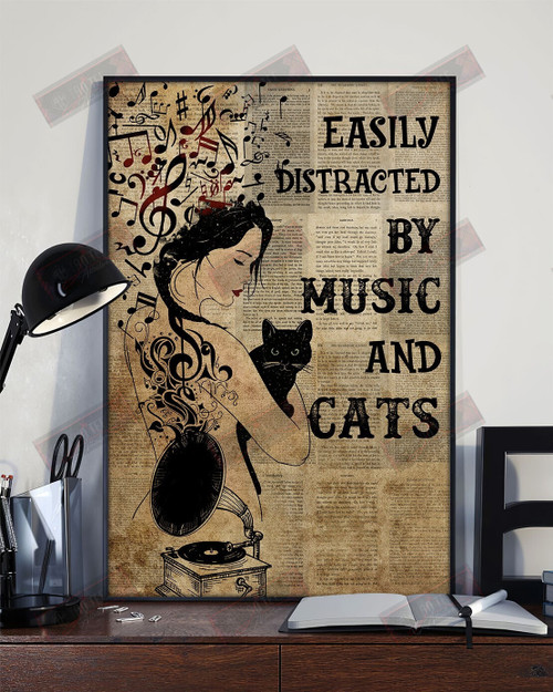 Easily Distracted By Music And Cats Vertical Poster