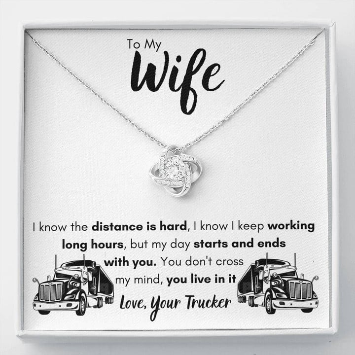 TO MY WIFE "LOVE, YOUR TRUCKER" LOVE KNOT NECKLACE GIFT SET