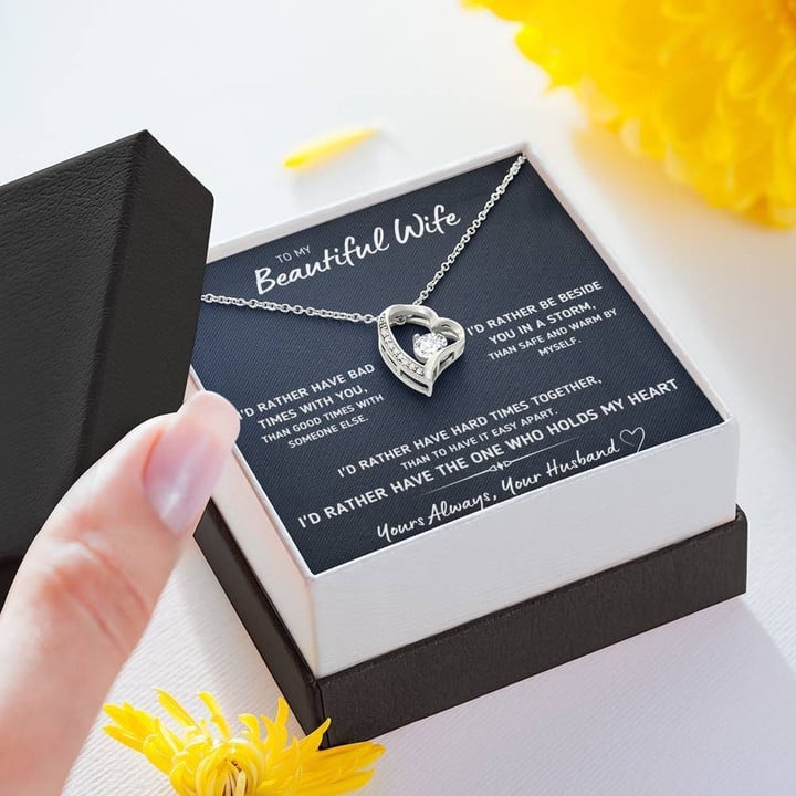 TO MY BEAUTIFUL WIFE "I'D RATHER" HEART NECKLACE GIFT SET