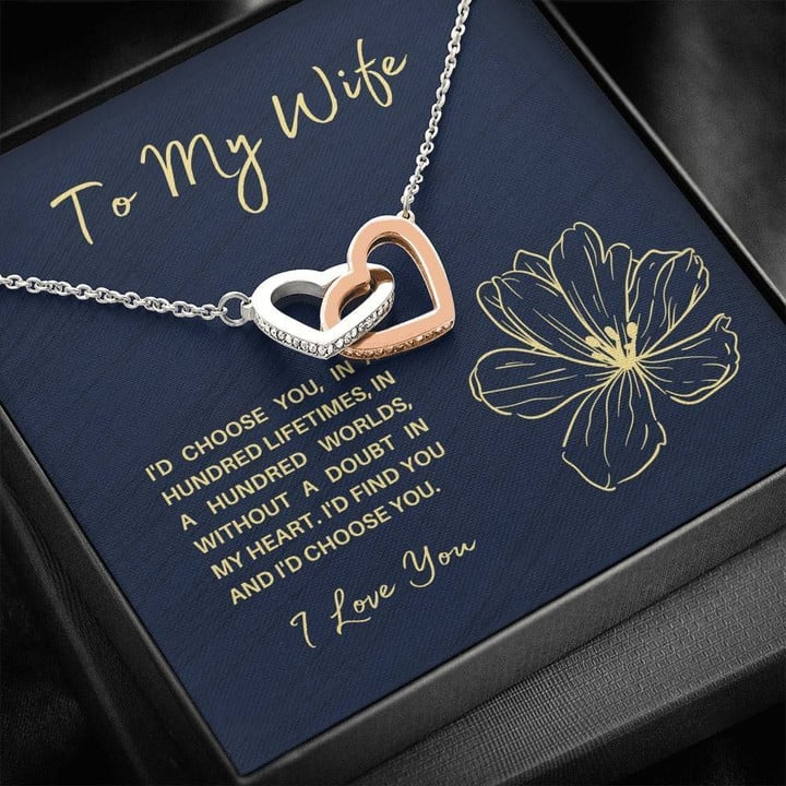 TO MY WIFE "HUNDRED LIFETIMES" INTERLOCKING HEARTS NECKLACE GIFT SET