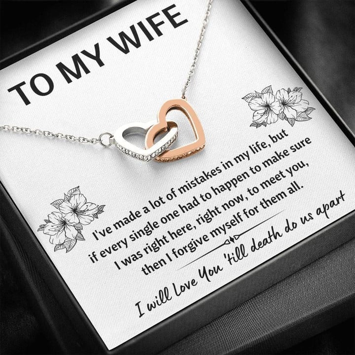 TO MY WIFE "MISTAKES" INTERLOCKING HEARTS NECKLACE GIFT SET