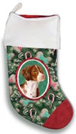 Sweet Brittany Spaniel Christmas Stocking Red And Green Pine Tree Candy Christmas Gift