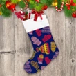 Traditional Colored Mittens Glove And Hats On Dark Blue Background Christmas Stocking