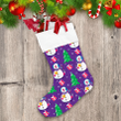 Snowman In Scarf With Gift And Christmas Trees Christmas Stocking