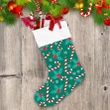 Romantic Candy Canes With Green Holly Leaves Berries Pattern Christmas Stocking