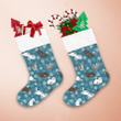 Sleeping And Playing Cat On Blue Snowflakes Christmas Stocking
