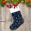 Golden Leaves Branches Berries Floral Illustration On Dark Blue Background Christmas Stocking