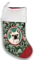 French Bulldog White Christmas Stocking Christmas Gift Red And Green Tree Candy Cane