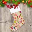 Cute Santa Claus Pine Tree And Christmas Elements Pattern Christmas Stocking