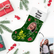 Merry Christmas Green Background Pine Tree Christmas Stocking Christmas Gift Custom Name And Photo